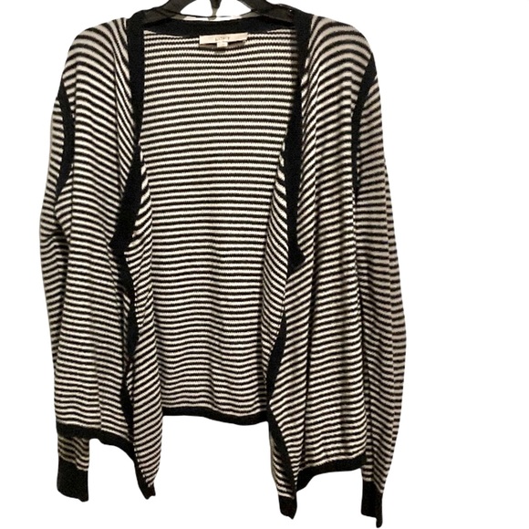 ANN TAYLOR LOFT Black and White Striped Open Button Cardigan Womans Large - Picture 8 of 16